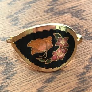 Black enamel and gold scarf clip